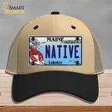 Native Maine Lobster Novelty License Plate Hat Mesh / Khaki|Black