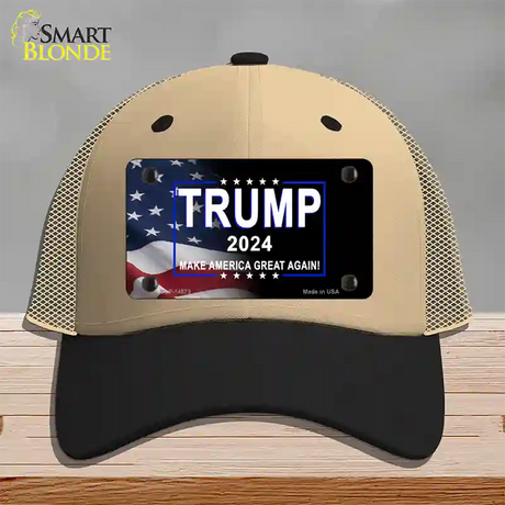 Trump 2024 Flag | Black Novelty License Plate Hat Mesh / Khaki|Black