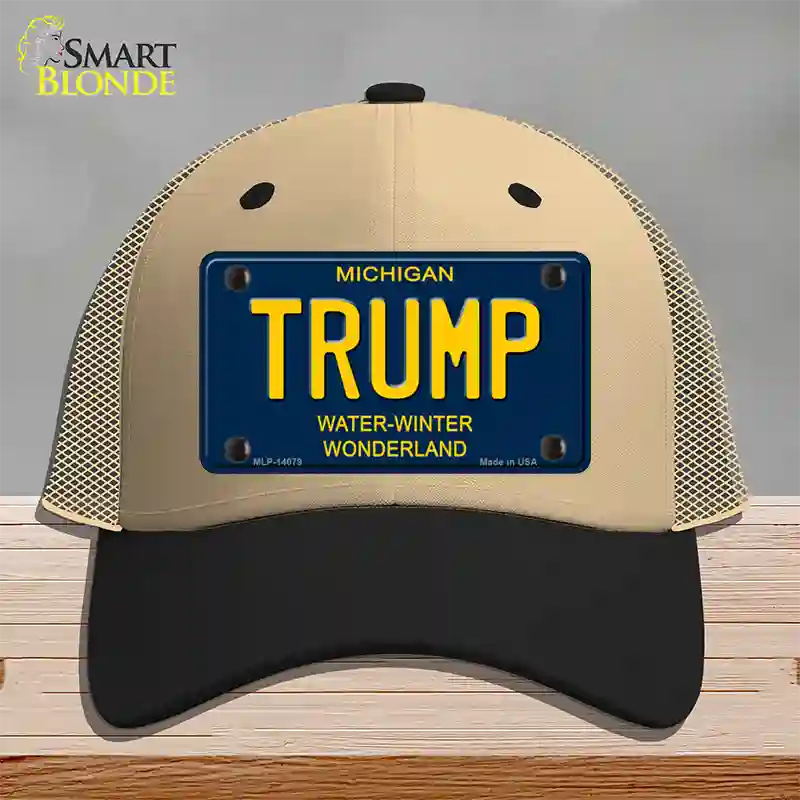 Trump Michigan Blue Novelty License Plate Hat Mesh / Khaki|Black