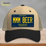 Mmm Beer Michigan Blue Novelty License Plate Hat Mesh / Khaki|Black