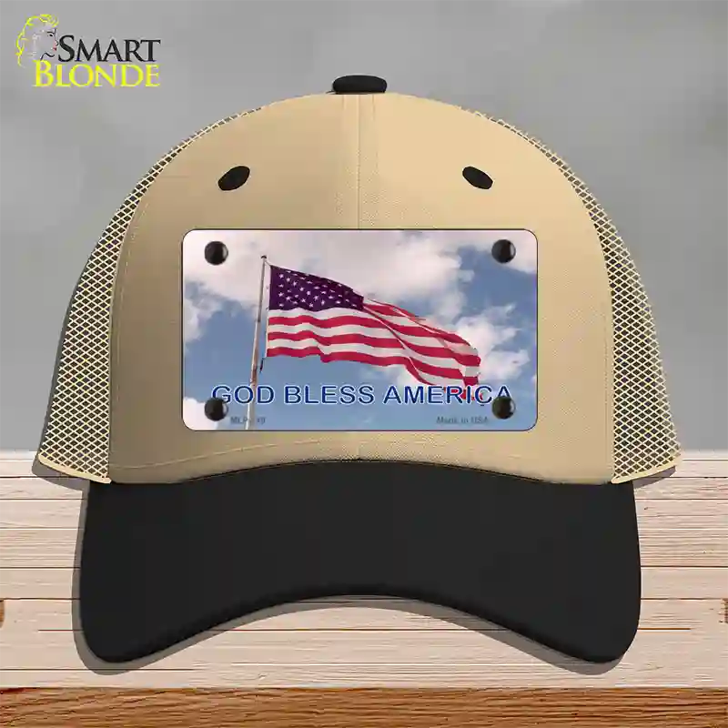 God Bless America Clouds Novelty License Plate Hat Mesh / Khaki|Black