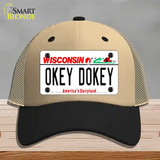 Okey Dokey Wisconsin State Background Novelty License Plate Hat Mesh / Khaki|Black