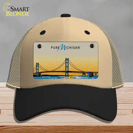 Pure Michigan Mackinac Bridge Novelty License Plate Hat Mesh / Khaki|Black