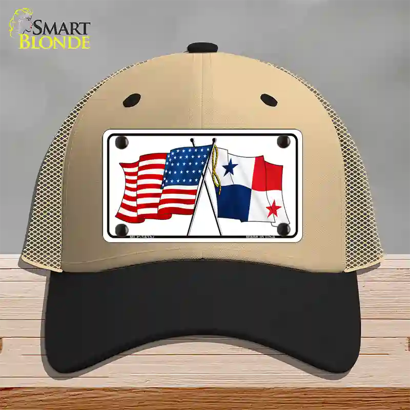 Panama Crossed US Flag Novelty License Plate Hat Mesh / Khaki|Black