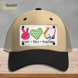 Peace Love Teaching Novelty License Plate Hat Mesh / Khaki|Black