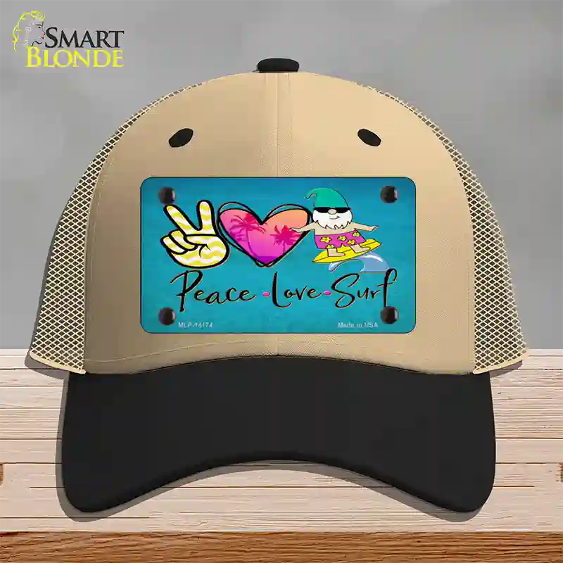 Peace Love Surf Novelty License Plate Hat Mesh / Khaki|Black