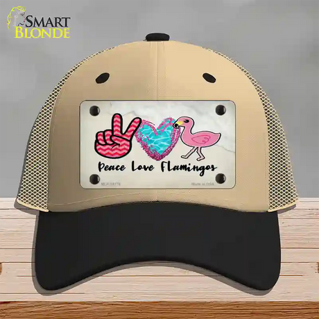 Peace Love Flamingos Novelty License Plate Hat Mesh / Khaki|Black