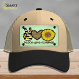 Peace Love Summer Sunflower Novelty License Plate Hat Mesh / Khaki|Black