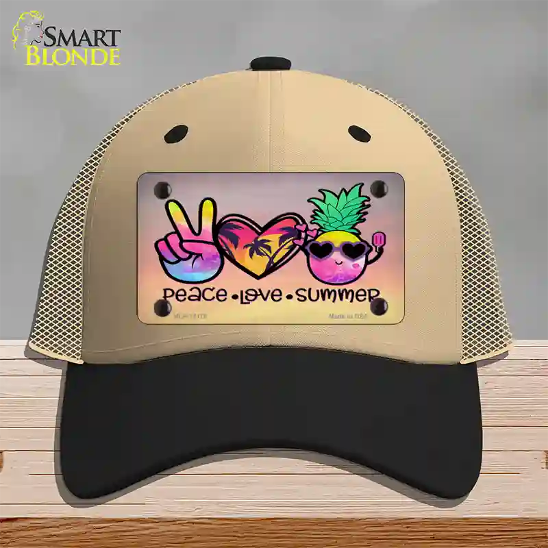 Peace Love Summer Novelty License Plate Hat Mesh / Khaki|Black