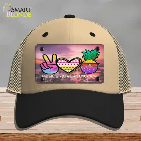 Peace Love Summer Pineapple BeachNovelty License Plate Hat Mesh / Khaki|Black