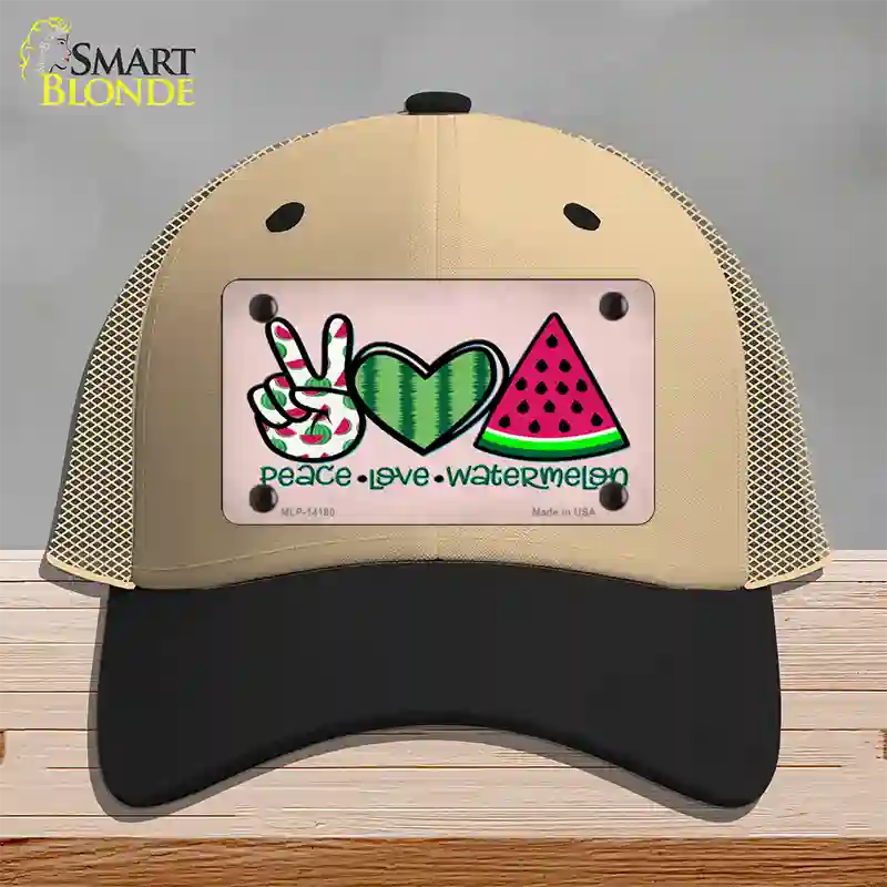 Peace Love Watermelon Novelty License Plate Hat Mesh / Khaki|Black