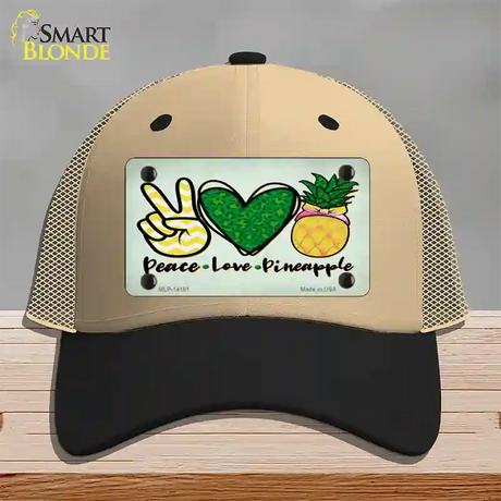 Peace Love Pineapple Novelty License Plate Hat Mesh / Khaki|Black