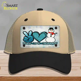 Peace Love Snowman Novelty License Plate Hat Mesh / Khaki|Black