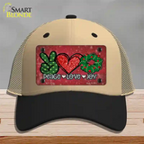 Peace Love Joy Novelty License Plate Hat Mesh / Khaki|Black