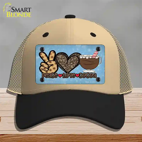 Peace Love Cocoa Novelty License Plate Hat Mesh / Khaki|Black