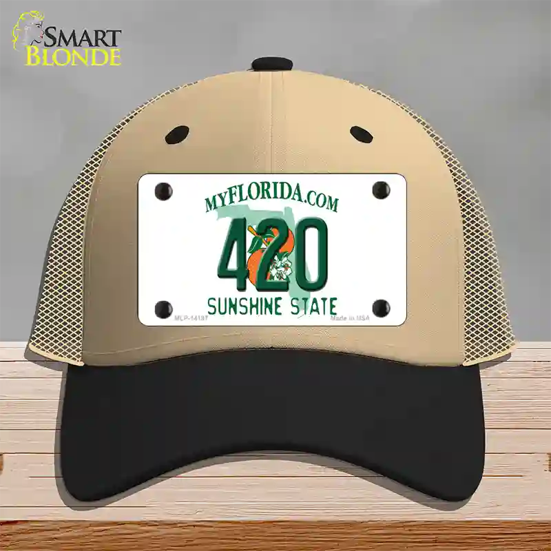 420 Florida Novelty License Plate Hat Mesh / Khaki|Black