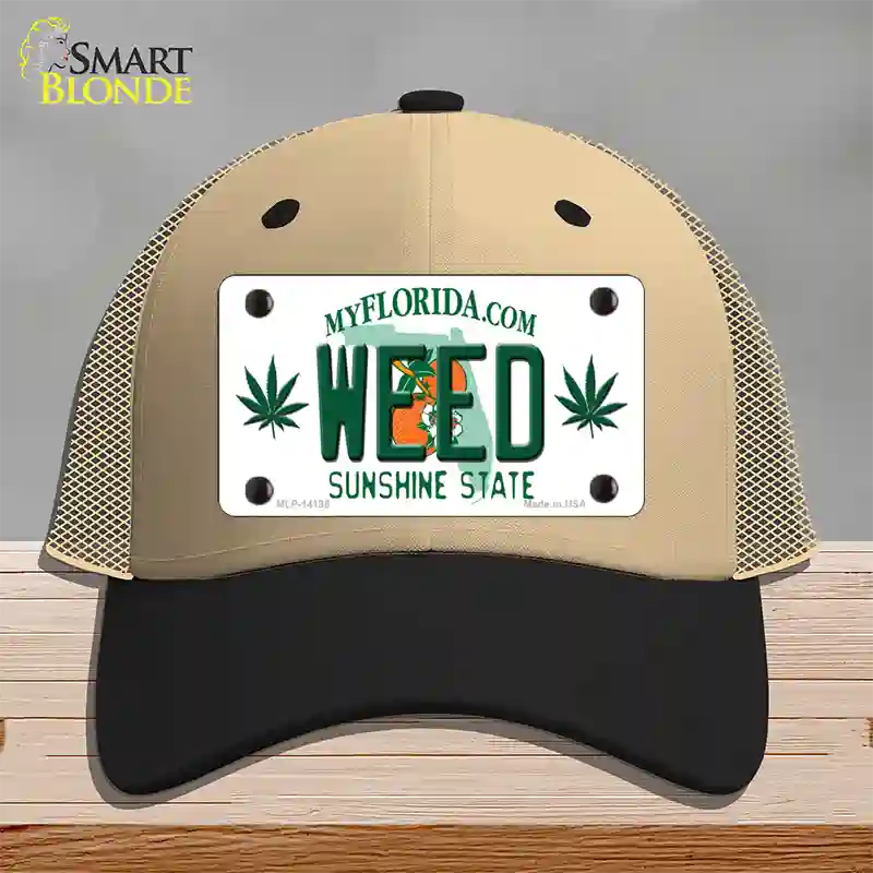 Weed Florida Novelty License Plate Hat Mesh / Khaki|Black