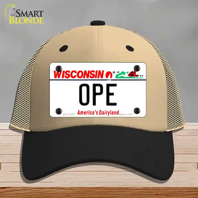 Ope Wisconsin Novelty License Plate Hat Mesh / Khaki|Black