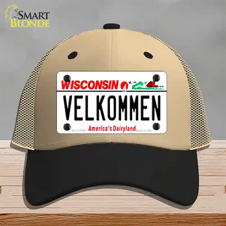 Velkommen Wisconsin Novelty License Plate Hat Mesh / Khaki|Black