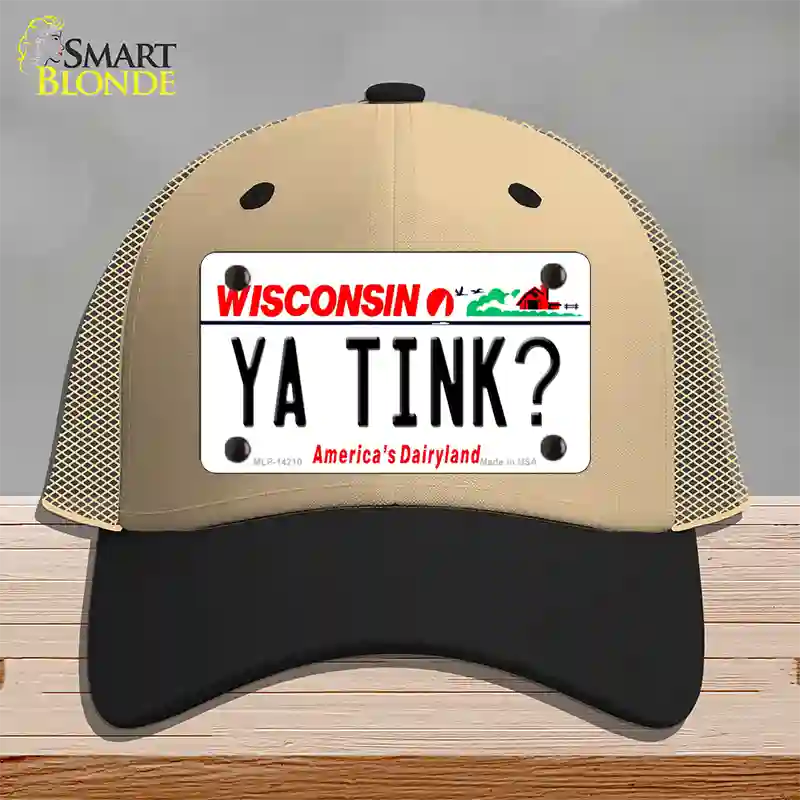 Ya Tink Wisconsin Novelty License Plate Hat Mesh / Khaki|Black