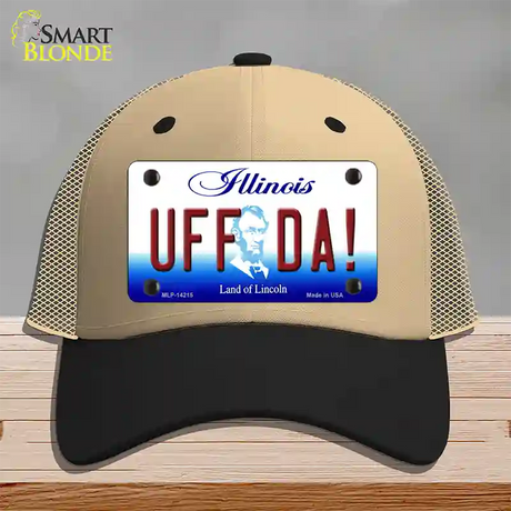 Uff Da Illinois Novelty License Plate Hat Mesh / Khaki|Black