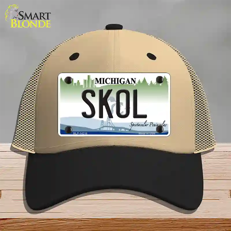 Skol Michigan Novelty License Plate Hat Mesh / Khaki|Black