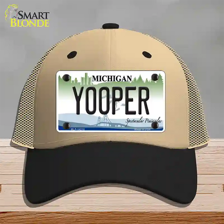 Yooper Michigan Novelty License Plate Hat Mesh / Khaki|Black