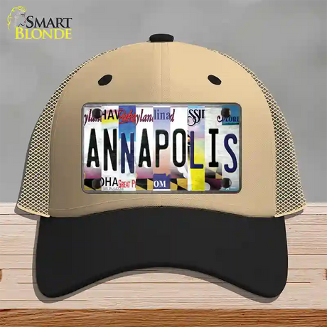 Annapolis Strip Art Novelty License Plate Hat Mesh / Khaki|Black