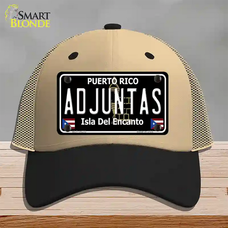 Adjuntas Puerto Rico Black Novelty License Plate Hat Mesh / Khaki|Black