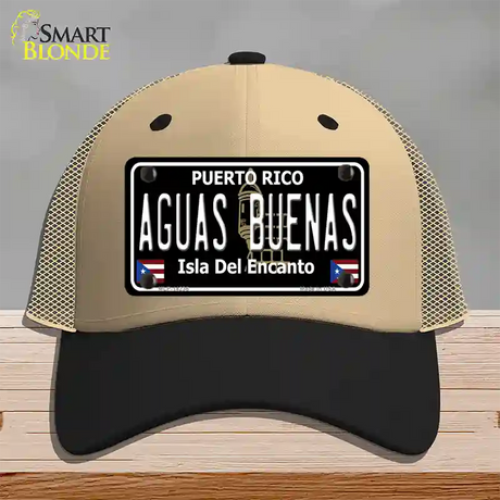 Aguas Buenas Puerto Rico Black Novelty License Plate Hat Mesh / Khaki|Black