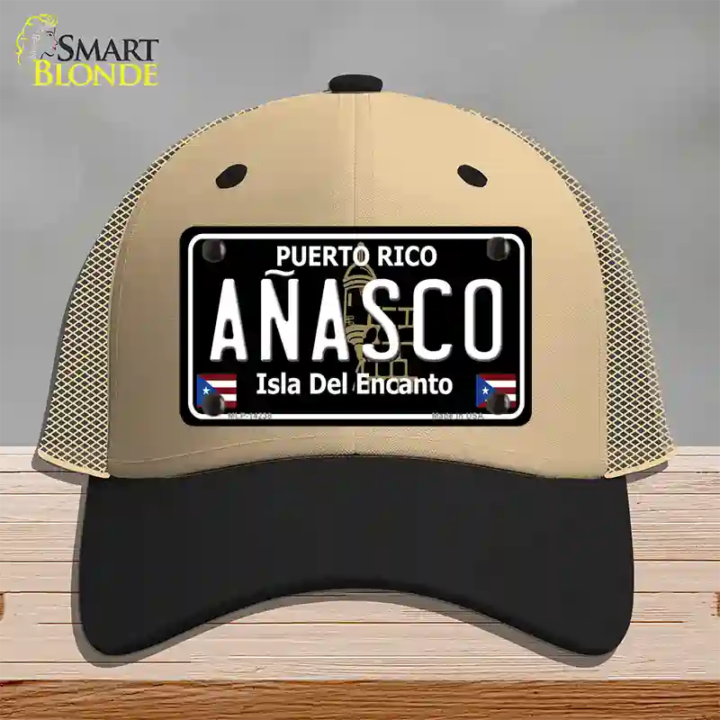 Anasco Puerto Rico Black Novelty License Plate Hat Mesh / Khaki|Black