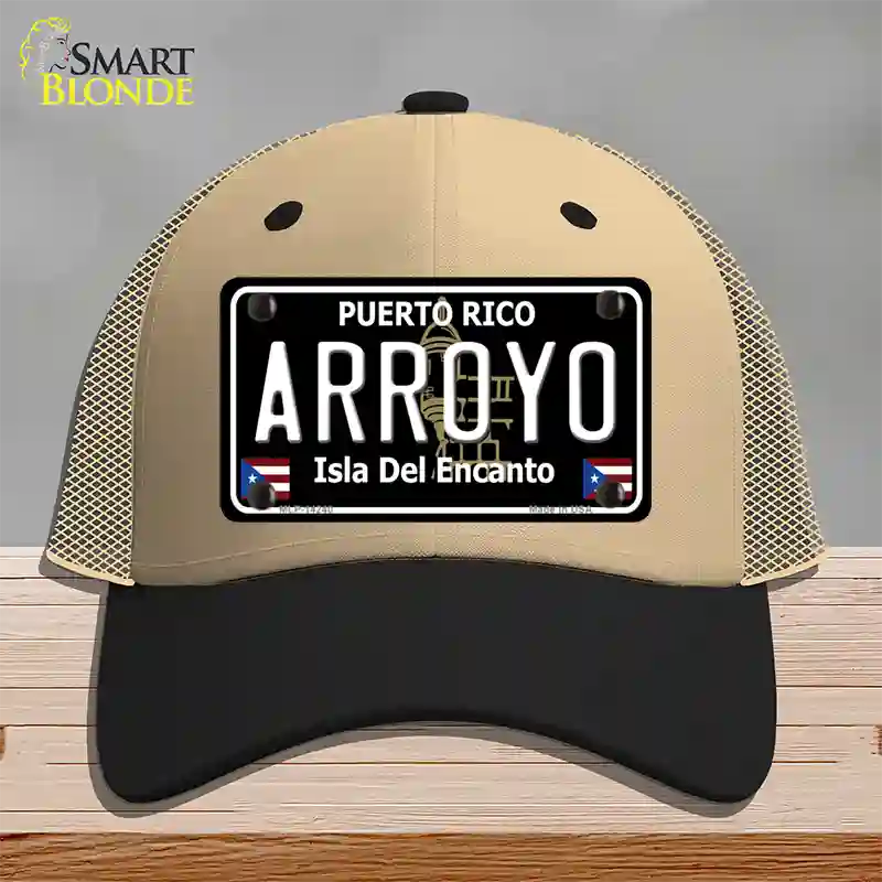 Arroyo Puerto Rico Black Novelty License Plate Hat Mesh / Khaki|Black