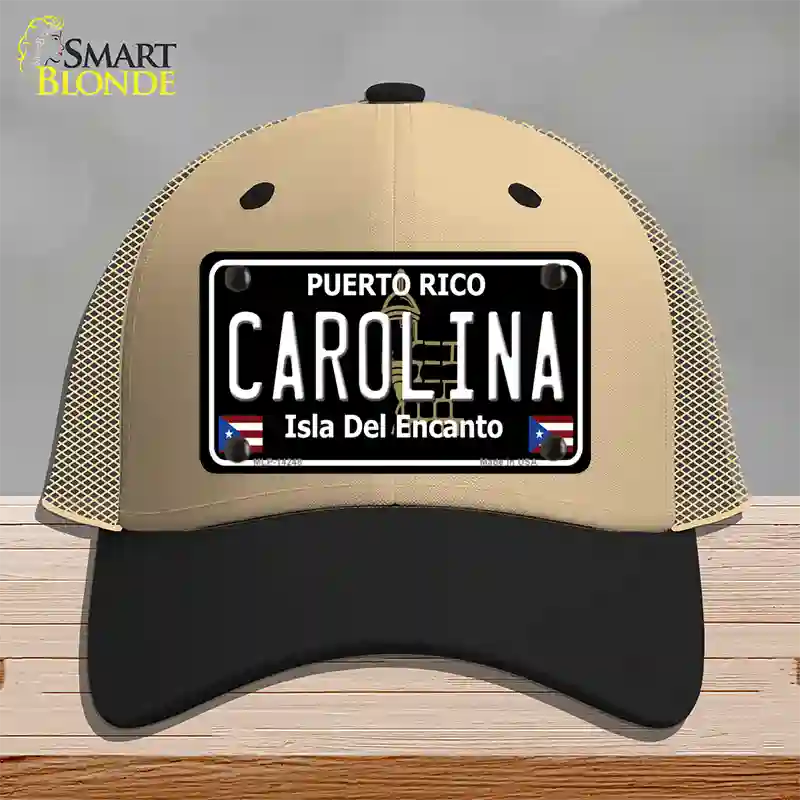 Carolina Puerto Rico Black Novelty License Plate Hat Mesh / Khaki|Black