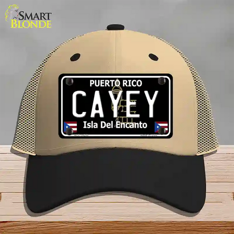 Cayey Puerto Rico Black Novelty License Plate Hat Mesh / Khaki|Black