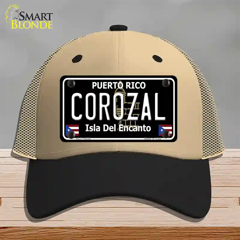 Corozal Puerto Rico Black Novelty License Plate Hat Mesh / Khaki|Black