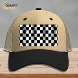 Waving Checkered Flag Novelty License Plate Hat Mesh / Khaki|Black