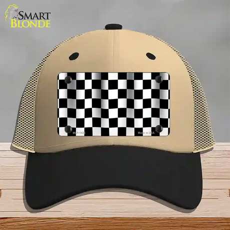 Waving Checkered Flag Novelty License Plate Hat Mesh / Khaki|Black