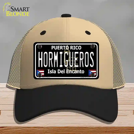 Hormigueros Puerto Rico Black Novelty License Plate Hat Mesh / Khaki|Black