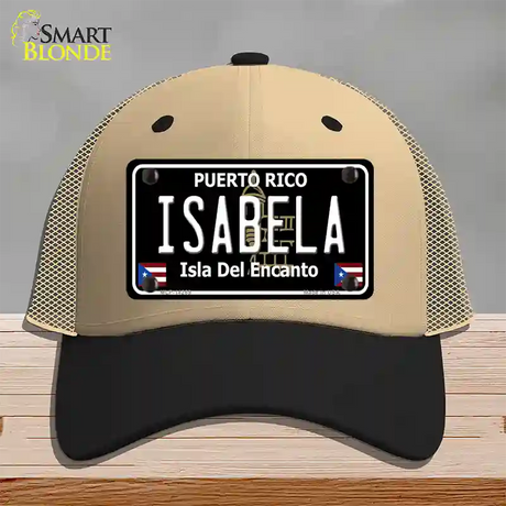 Isabela Puerto Rico Black Novelty License Plate Hat Mesh / Khaki|Black