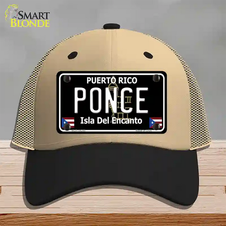 Ponce Puerto Rico Black Novelty License Plate Hat Mesh / Khaki|Black