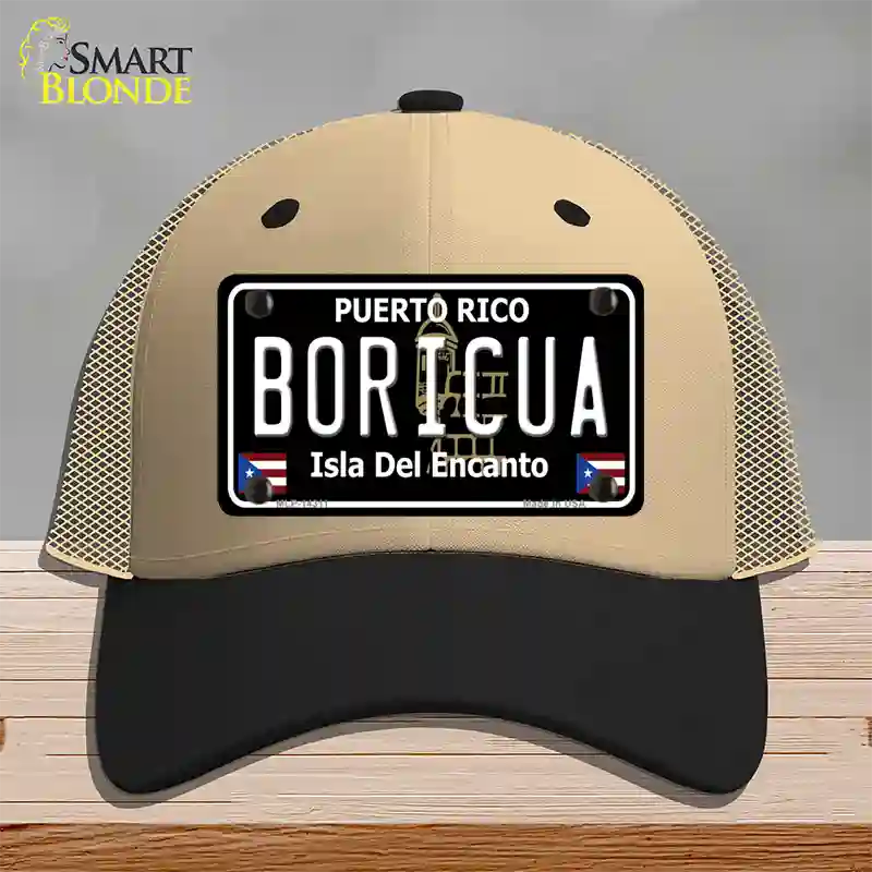 Boricua Puerto Rico Black Novelty License Plate Hat Mesh / Khaki|Black