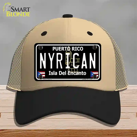 Nyrican Puerto Rico Black Novelty License Plate Hat Mesh / Khaki|Black