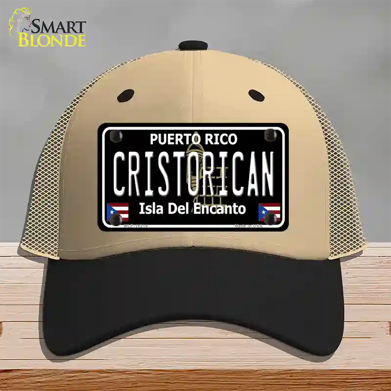 Cristorican Puerto Rico Black Novelty License Plate Hat Mesh / Khaki|Black