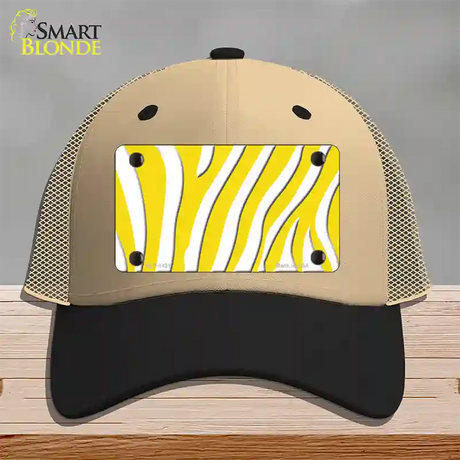 Yellow White Zebra Novelty License Plate Hat Mesh / Khaki|Black