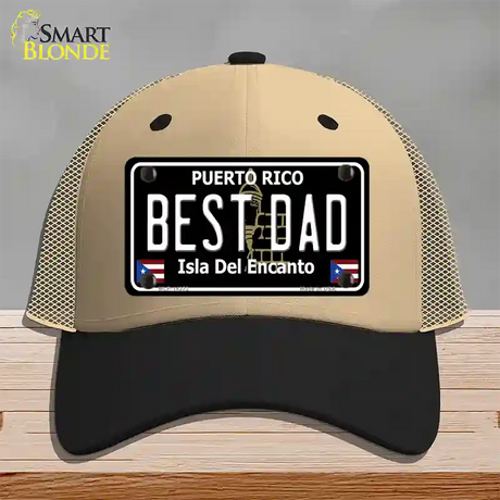 Best Dad Puerto Rico Black Novelty License Plate Hat Mesh / Khaki|Black