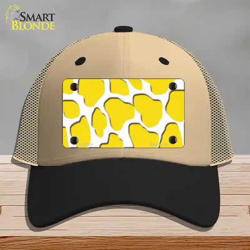 Yellow White Giraffe Novelty License Plate Hat Mesh / Khaki|Black