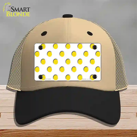 Yellow White Polka Dot Novelty License Plate Hat Mesh / Khaki|Black