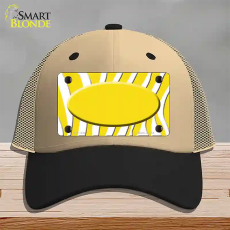 Yellow White Zebra Yellow Center Oval Novelty License Plate Hat Mesh / Khaki|Black