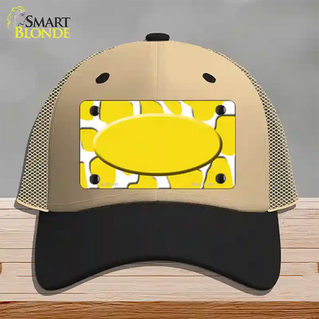 Yellow White Giraffe Yellow Center Oval Novelty License Plate Hat Mesh / Khaki|Black