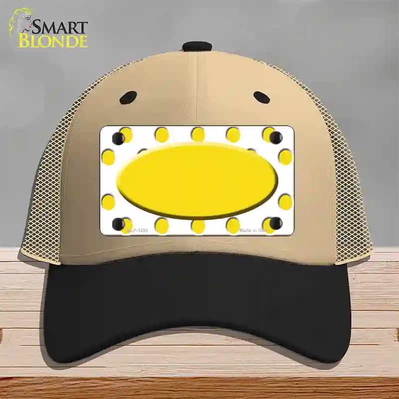 Yellow White Polka Dot Yellow Center Oval Novelty License Plate Hat Mesh / Khaki|Black